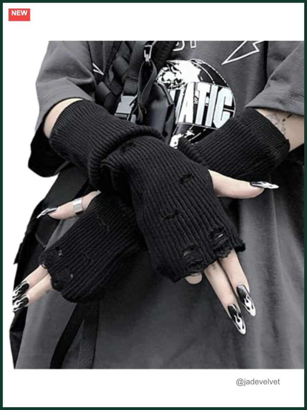 Goth Arm Warmers Fingerless Knit Gloves Y2k Emo Punk Grunge Arm Sleeves